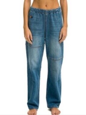 AVIATOR NATION | Light Wash Elastic Waist Denim Pants Rancher